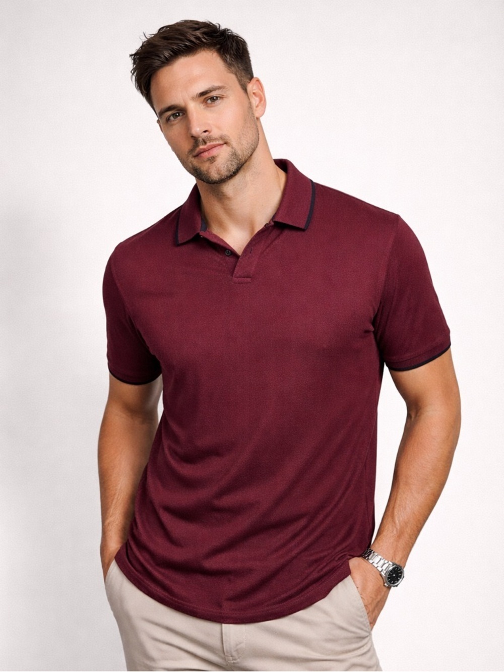 Arturo Calle Slim Fit Polo Shirt Burgundy Maroon Business Collection Size Large